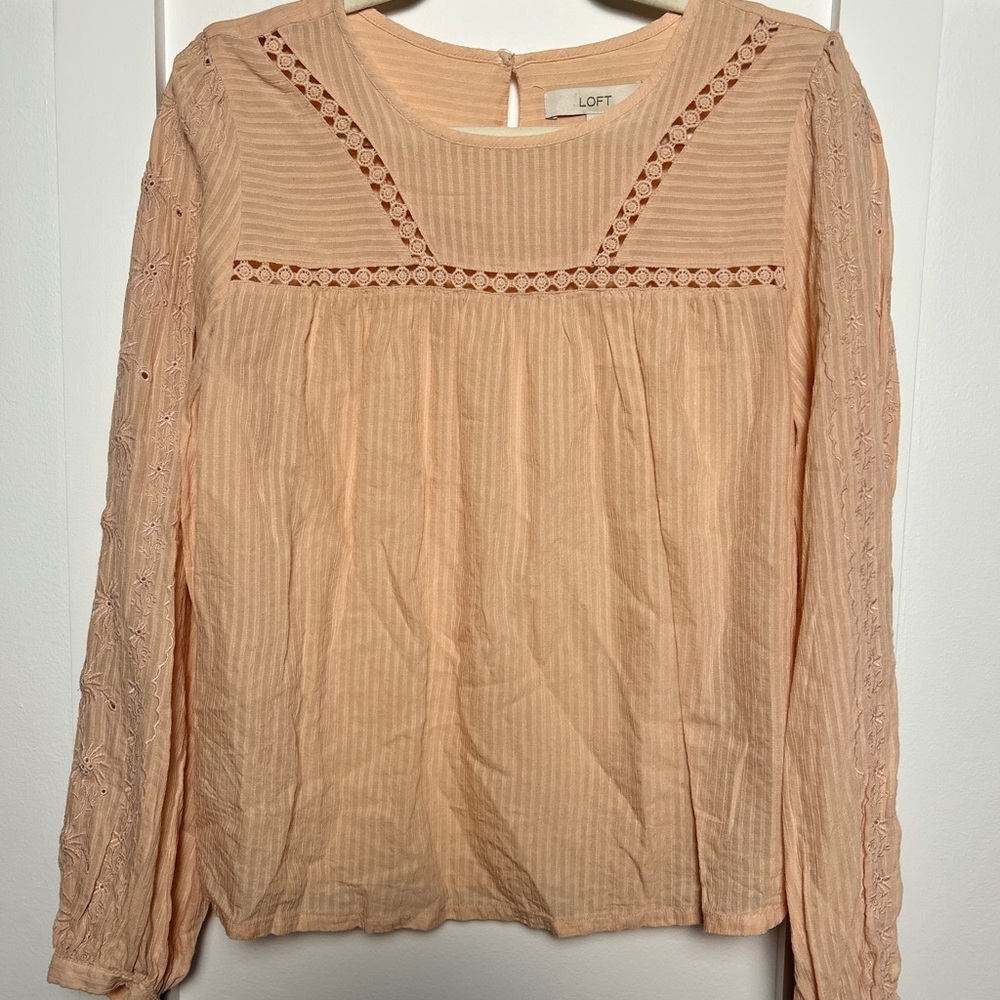 LOFT Apricot Embroidered Accent Blouse